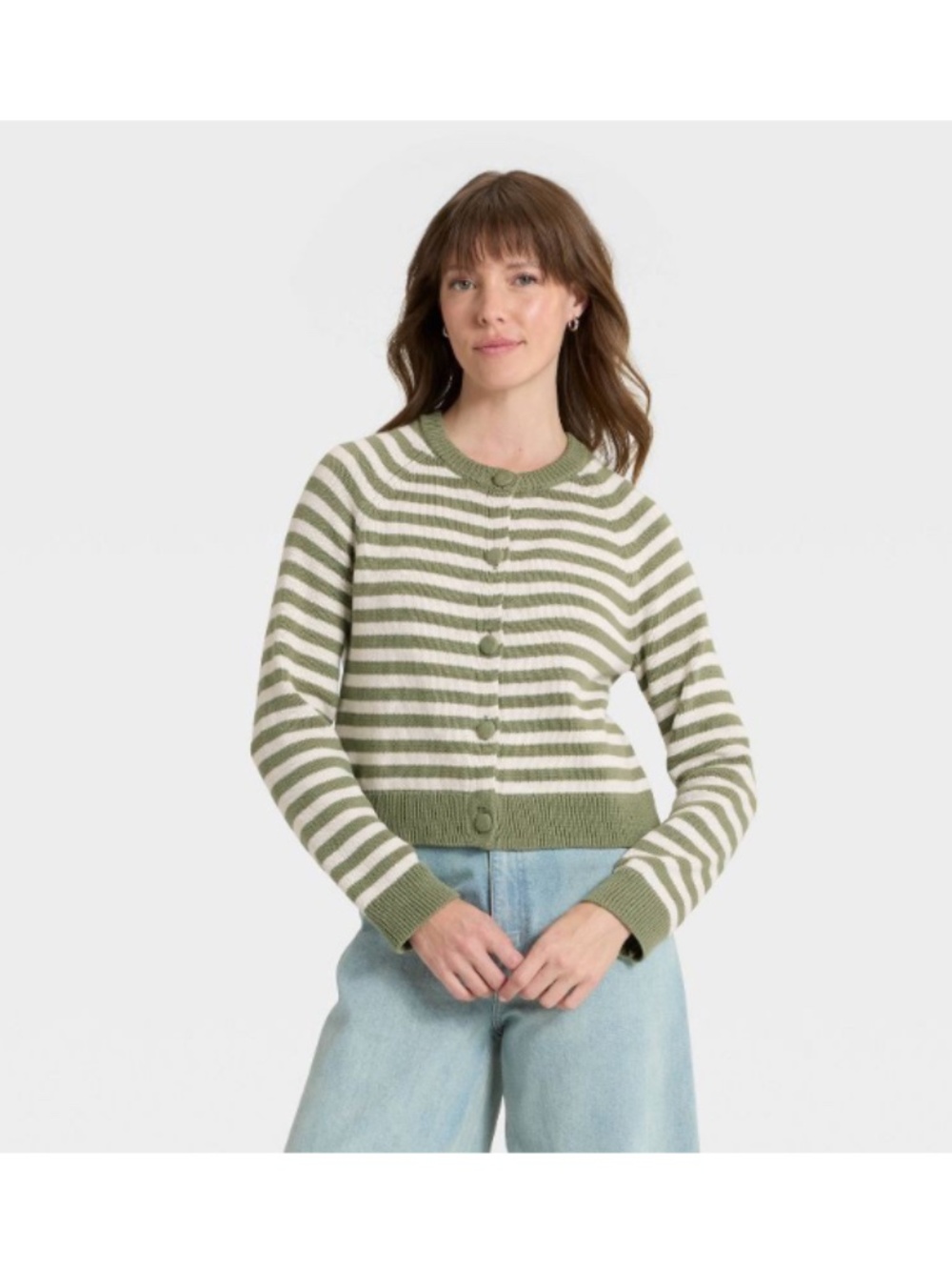 Universal Thread Cotton Striped Cardigan Olive Green White – Size XXL